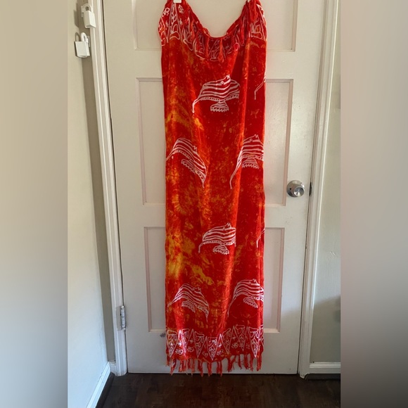 Beach/pool sarong. Orange and yellow with fish detail. - Picture 2 of 2